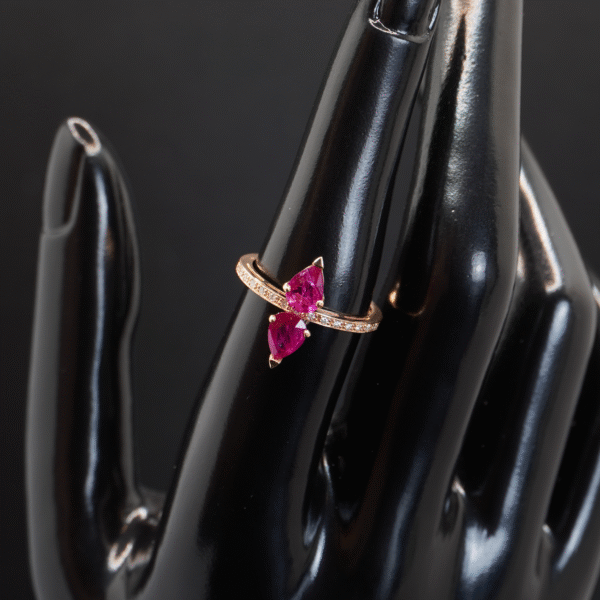 Bague Or Rose Rubis Poires et Diamants Brillants joaillerie Cannes