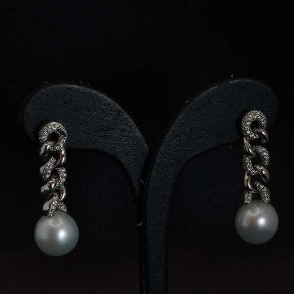 Boucles d’oreilles “Gourmette” Perles et Diamants joaillerie Cannes