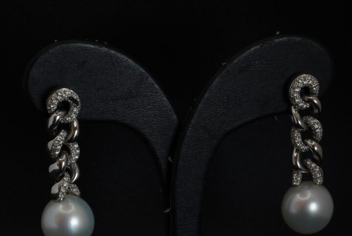 Boucles d’oreilles “Gourmette” Perles et Diamants joaillerie Cannes