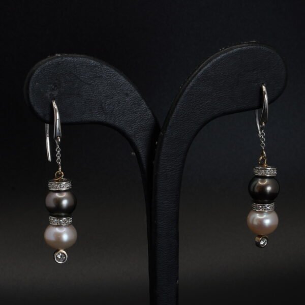 Boucles d’oreilles Perles Bicolores et Diamants joaillerie Cannes