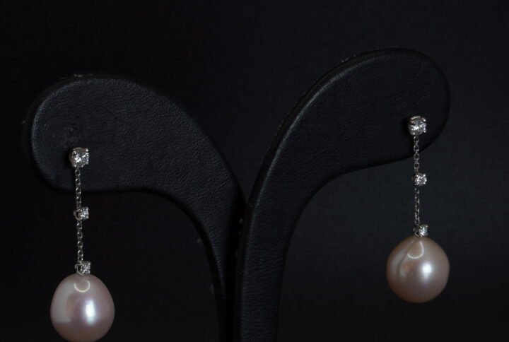 Pendants d’oreilles Perles Roses et Diamants joaillerie Cannes