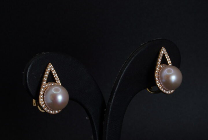 Boucles d’oreilles Perles Roses et Diamants joaillerie Cannes