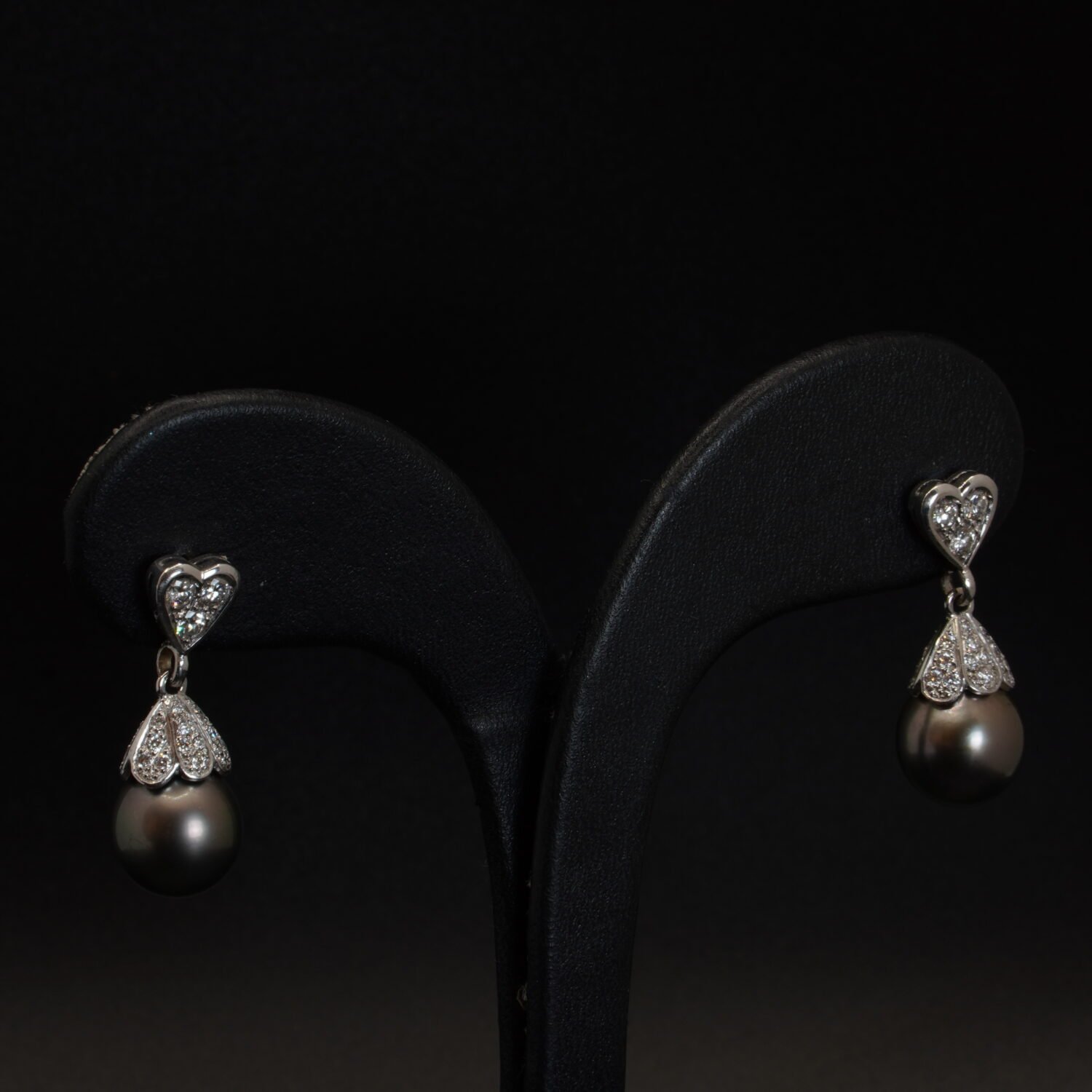 Boucles d’oreilles Cœur, Diamants et Perles