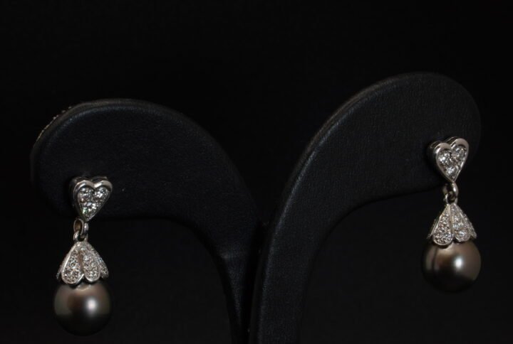 Boucles d’oreilles Cœur, Diamants et Perles joaillerie Cannes