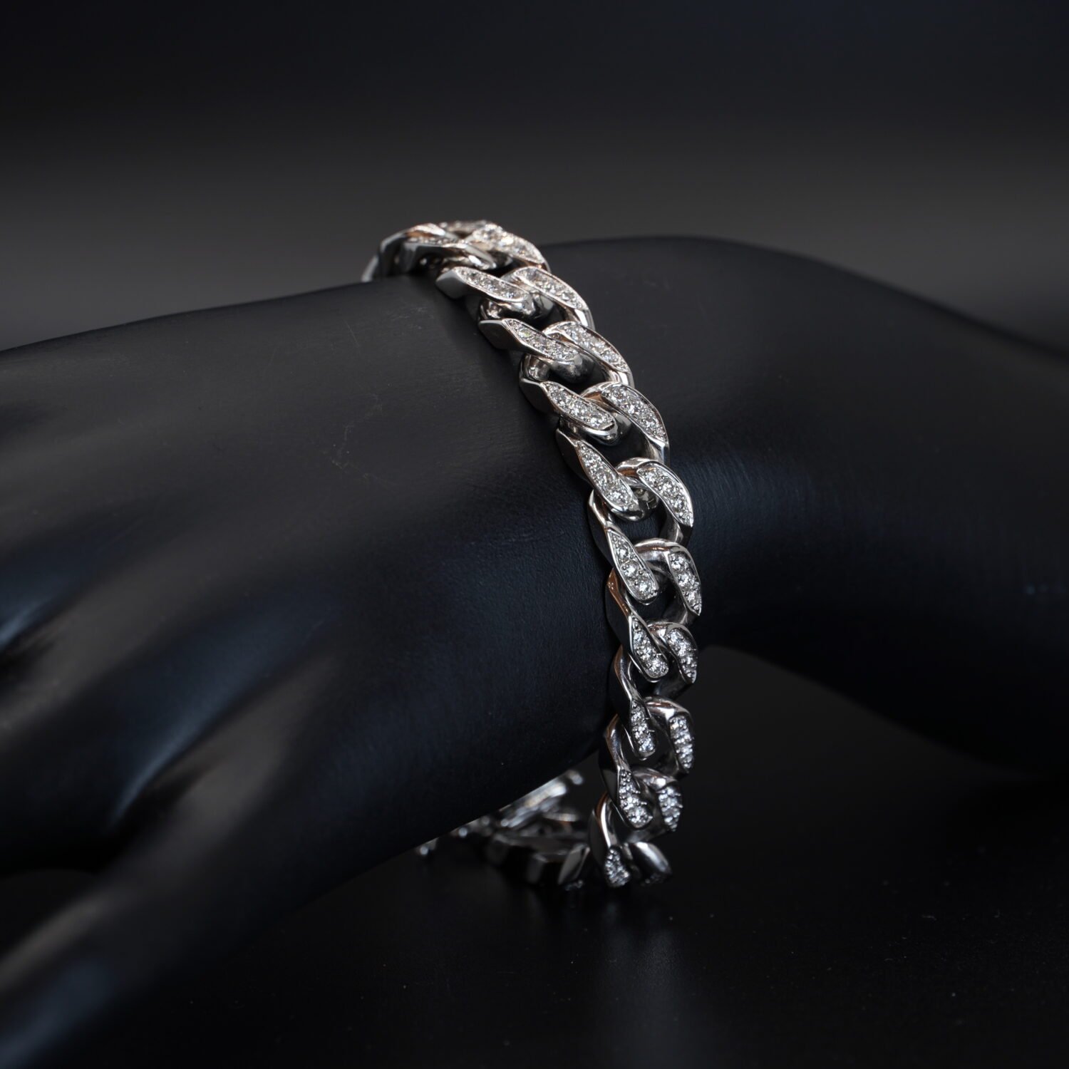Bracelet Maille Gourmette Or Gris et Diamants