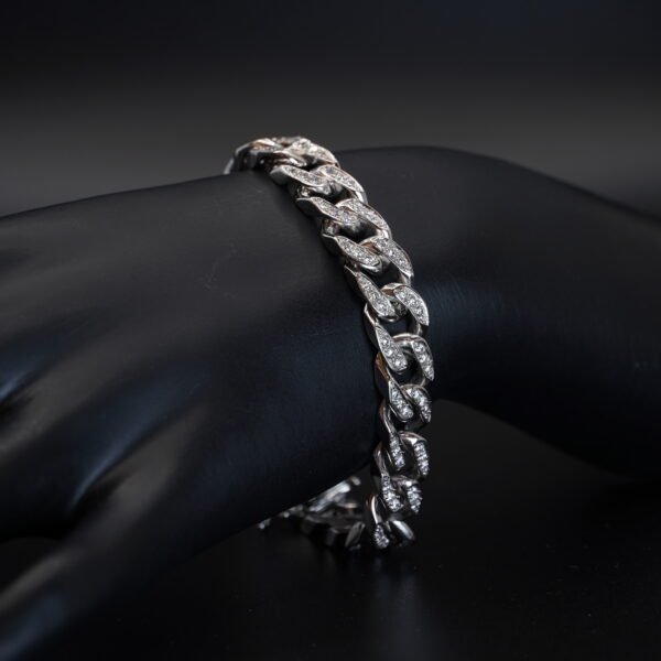 Bracelet Maille Gourmette Or Gris et Diamants joaillerie Cannes